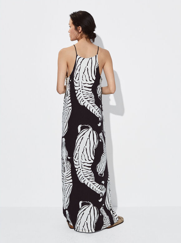 Vestido com estampa de zebra - Preto
