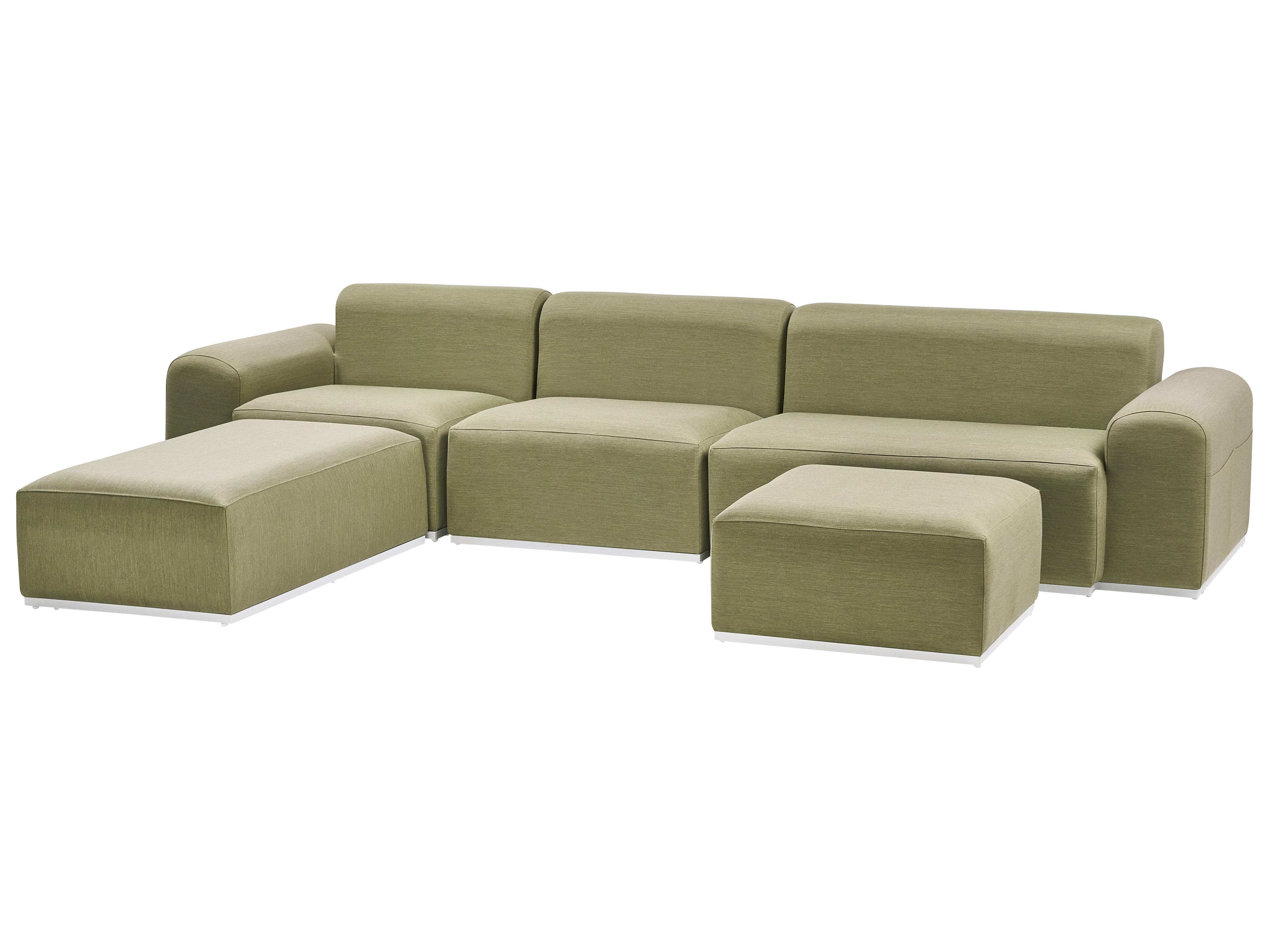 Tuin loungebank met ottomaan 7-zits BATTIFOLLO modulair Olijfgroen