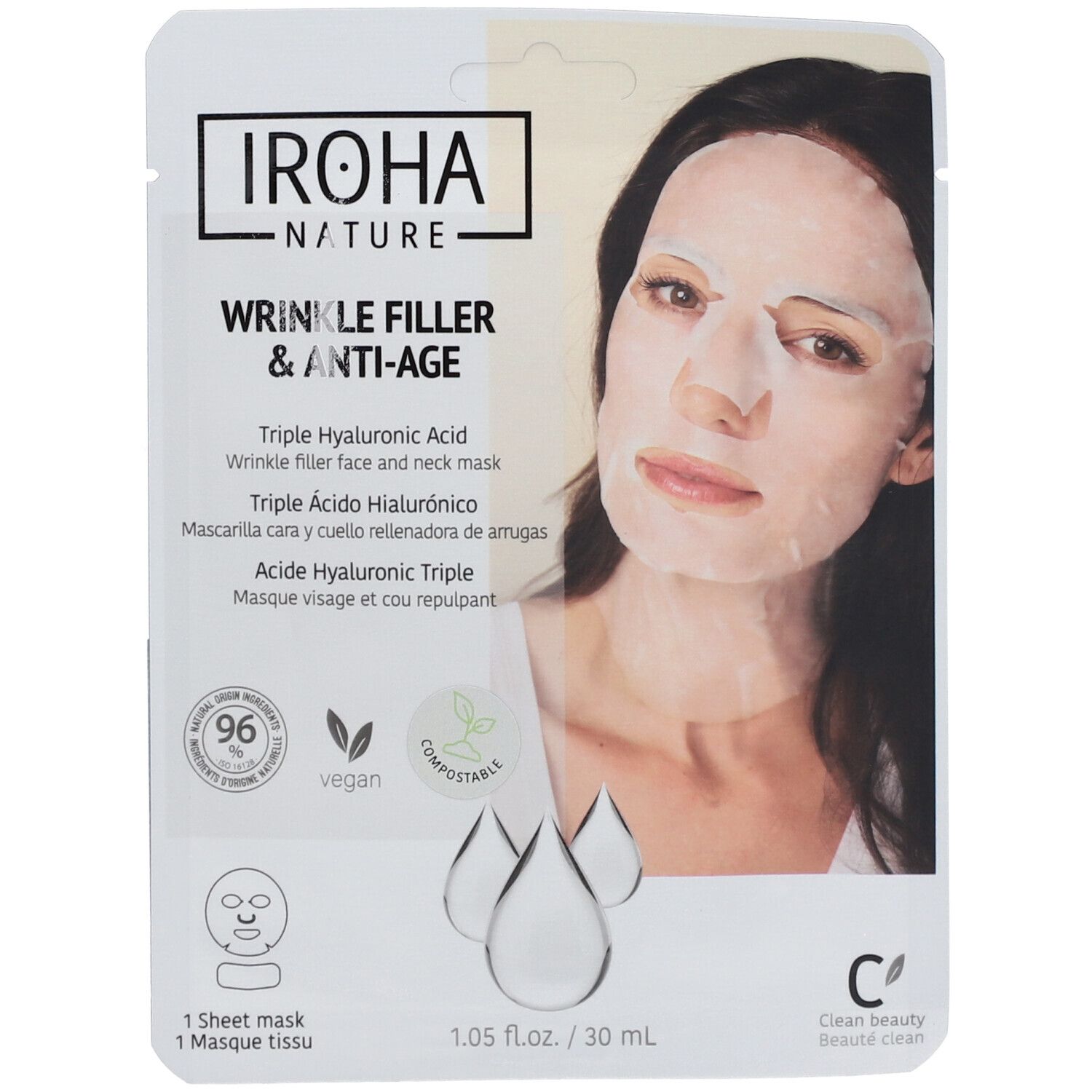 IROHA NATURE Faltenfüllende Anti-Aging-Maske mit dreifacher Hyaluronsäure