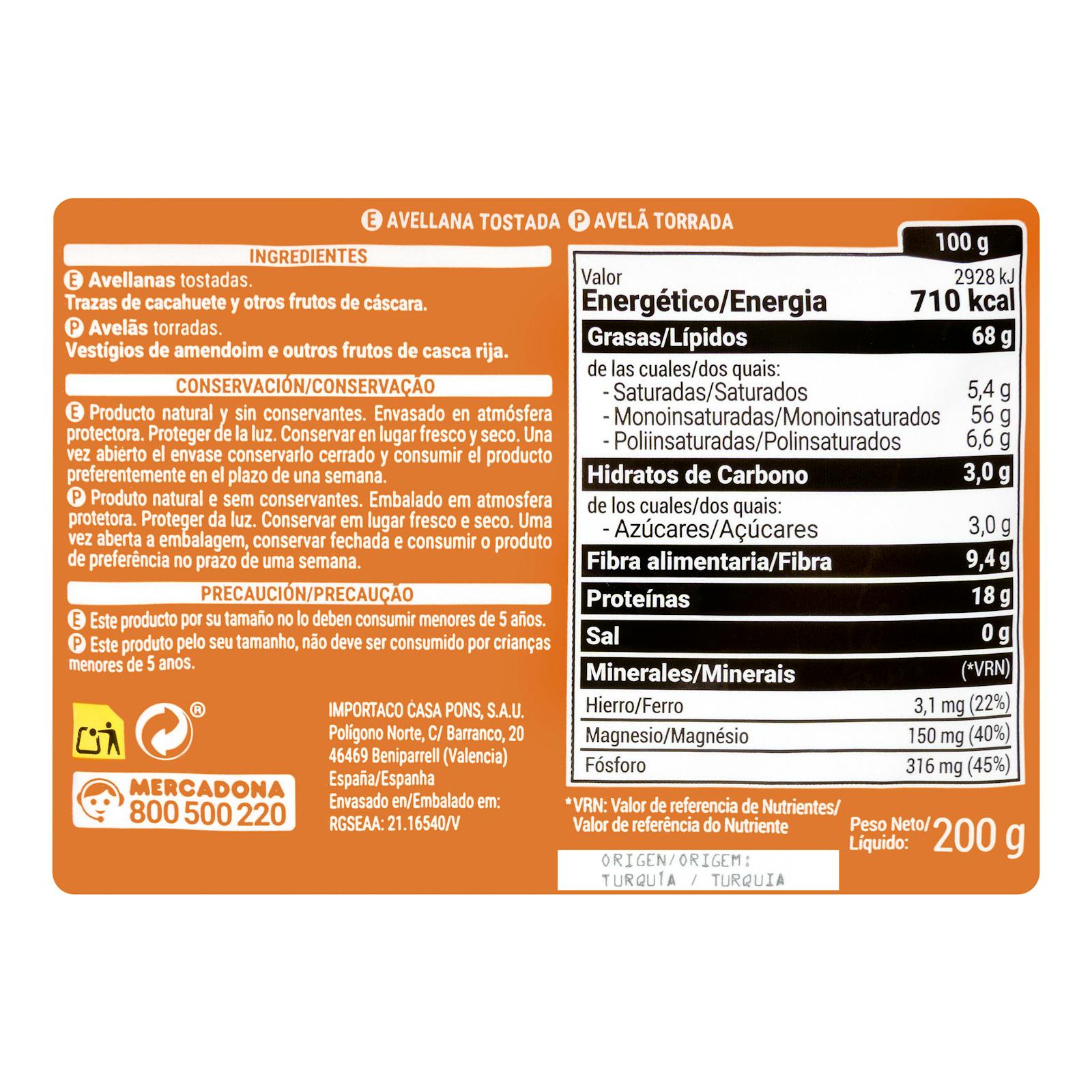 Noisettes grillées Hacendado 0% sel ajouté