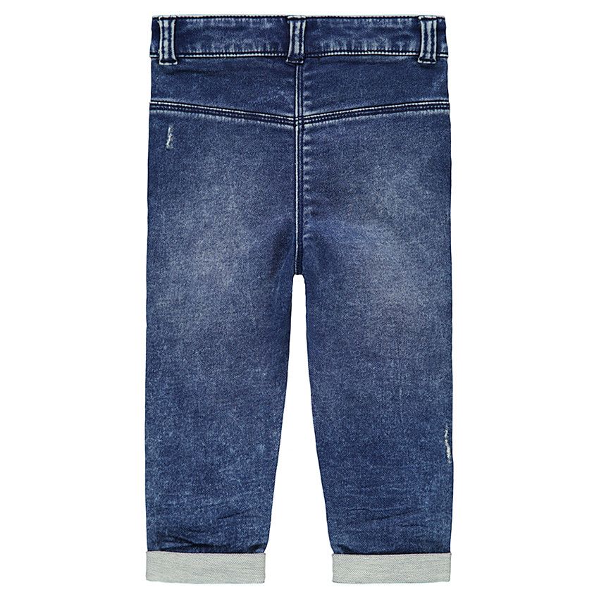 Jeans effet used avec coeurs printés et coeurs brodés en ton sur ton - Bleu moyen