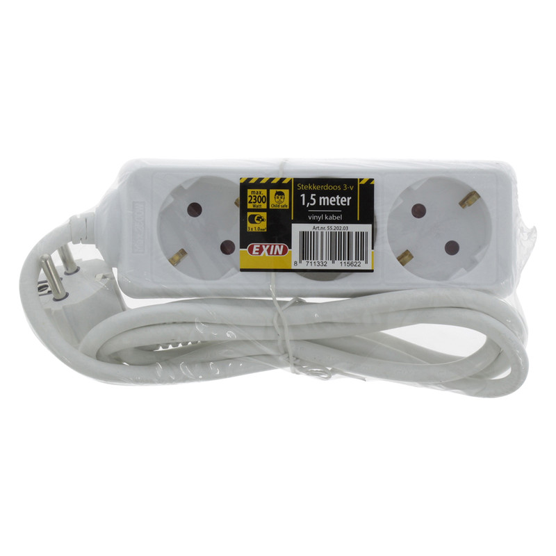 Tafelcontactdoos 3V RA 1,5m H05VV-F3G1,0 Wit