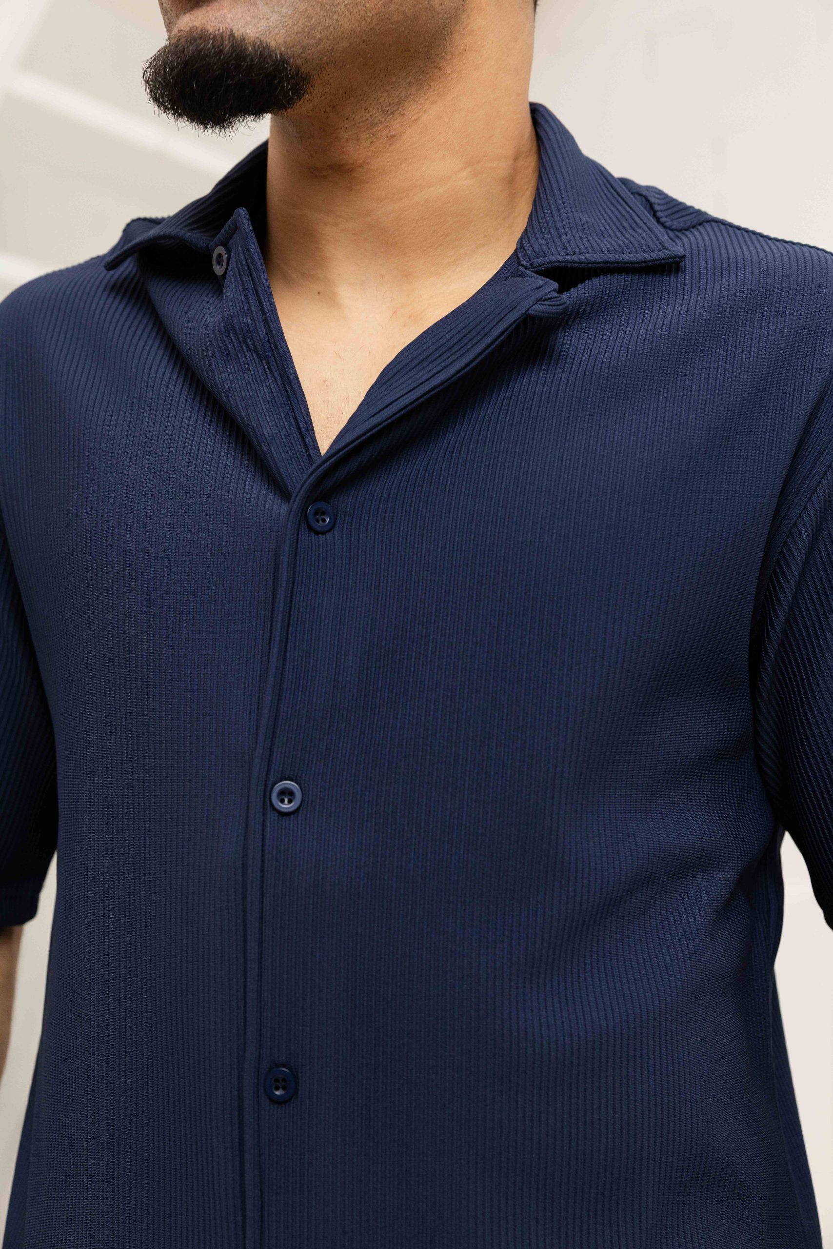 Malelions Ribbed Camp Collar Zomerset Heren Donkerblauw
