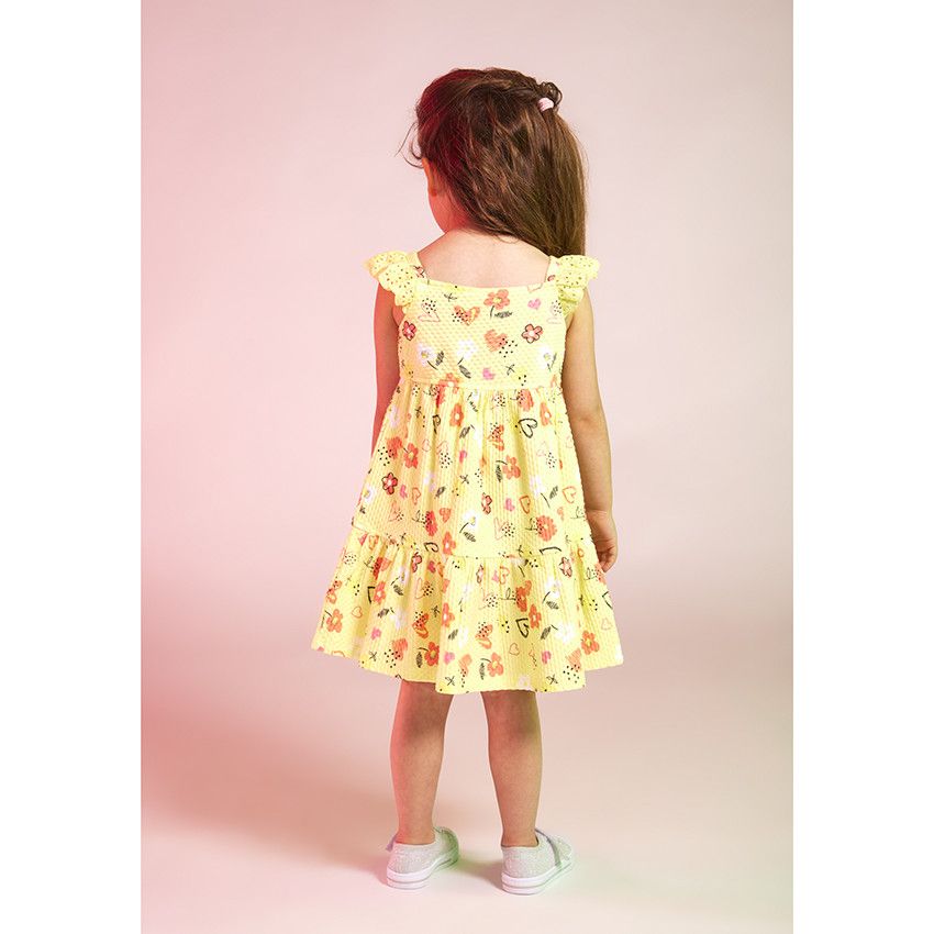 Robe en maille cloquée imprimé fantaisie pour fille - Jaune