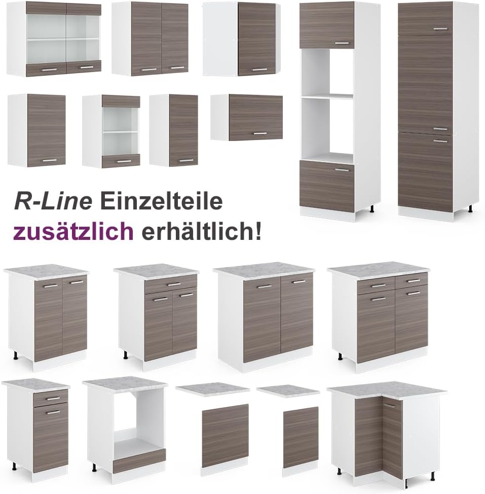 Vicco Eckküche Rick, Küchenzeile in L-Form, Weiß/Edelgrau, 187 x 167 cm, AP Marmor