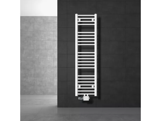 Radiateur de Salle de Bain avec Raccord Central 300x1400 mm, Blanc Droit avec Thermostat