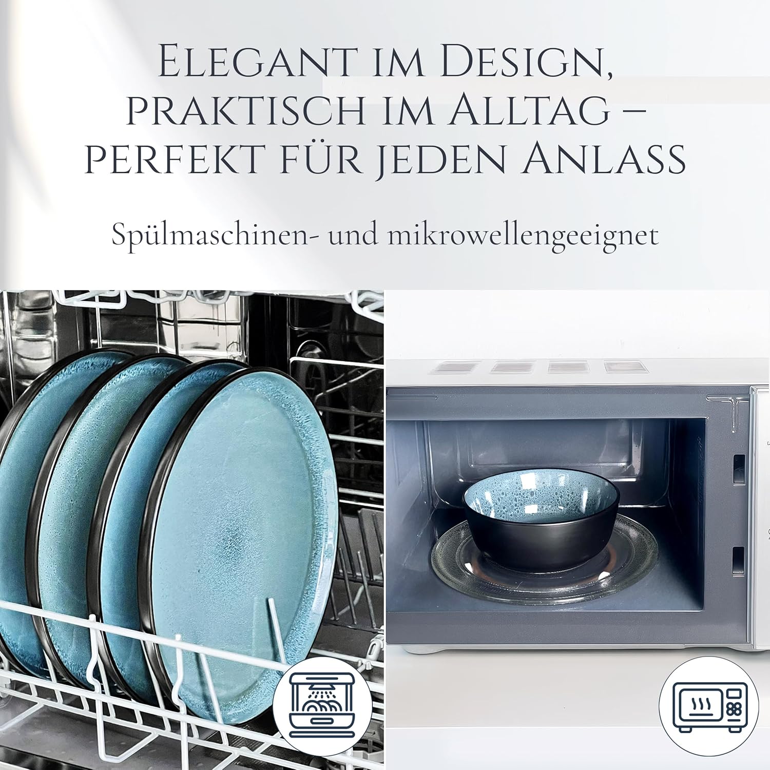 Steingut Geschirrset 6 Personen Ibiza 24 tlg. TESTSIEGER, Traumhaftes Mediterranes Steingut Geschirr Set, Schüssel- und Teller Set, Tafelservice 6 Personen, Geschirrsets Pure Living in Petrol