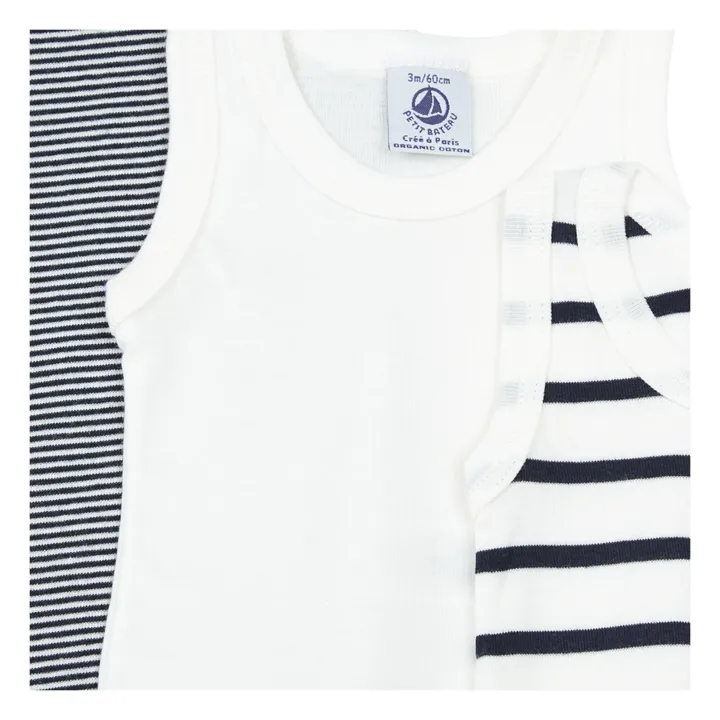 Petit Bateau Lot 3 Bodies Débardeur Marinière Coton Bio | Bleu