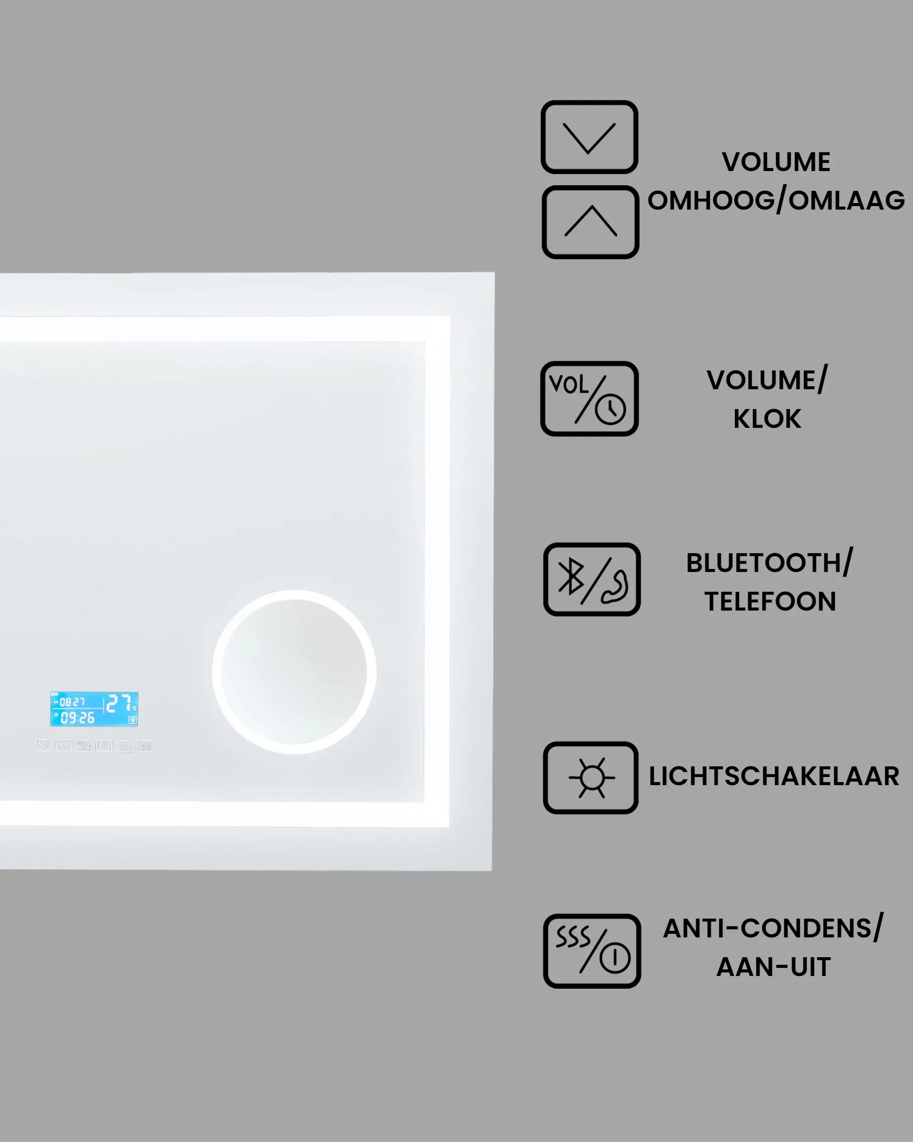 LED badkamerspiegel THAIX 80 cm 60 cm Zilver