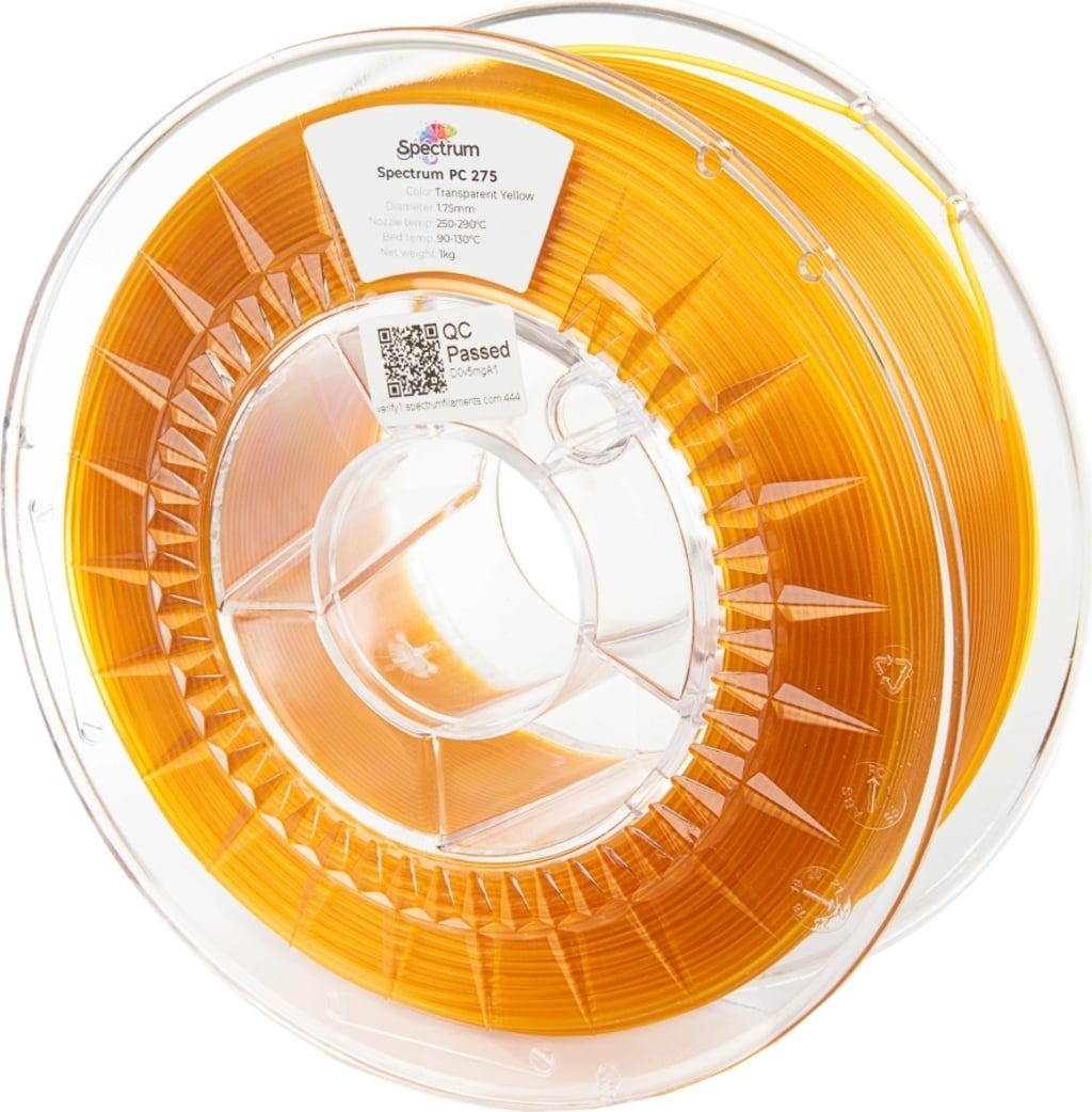 Spectrum  PC 275 Transparent Yellow, 1,75 mm / 1000 g    Mechanische Stärke & Präzision in Transparent Yellow