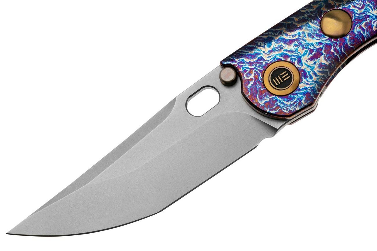 WE Knife Attor WE23037-2 Polished Bead Blasted CPM 20CV, Flamed Titanium, Golden Titanium Inlay zakmes, Dalibor Bergam design