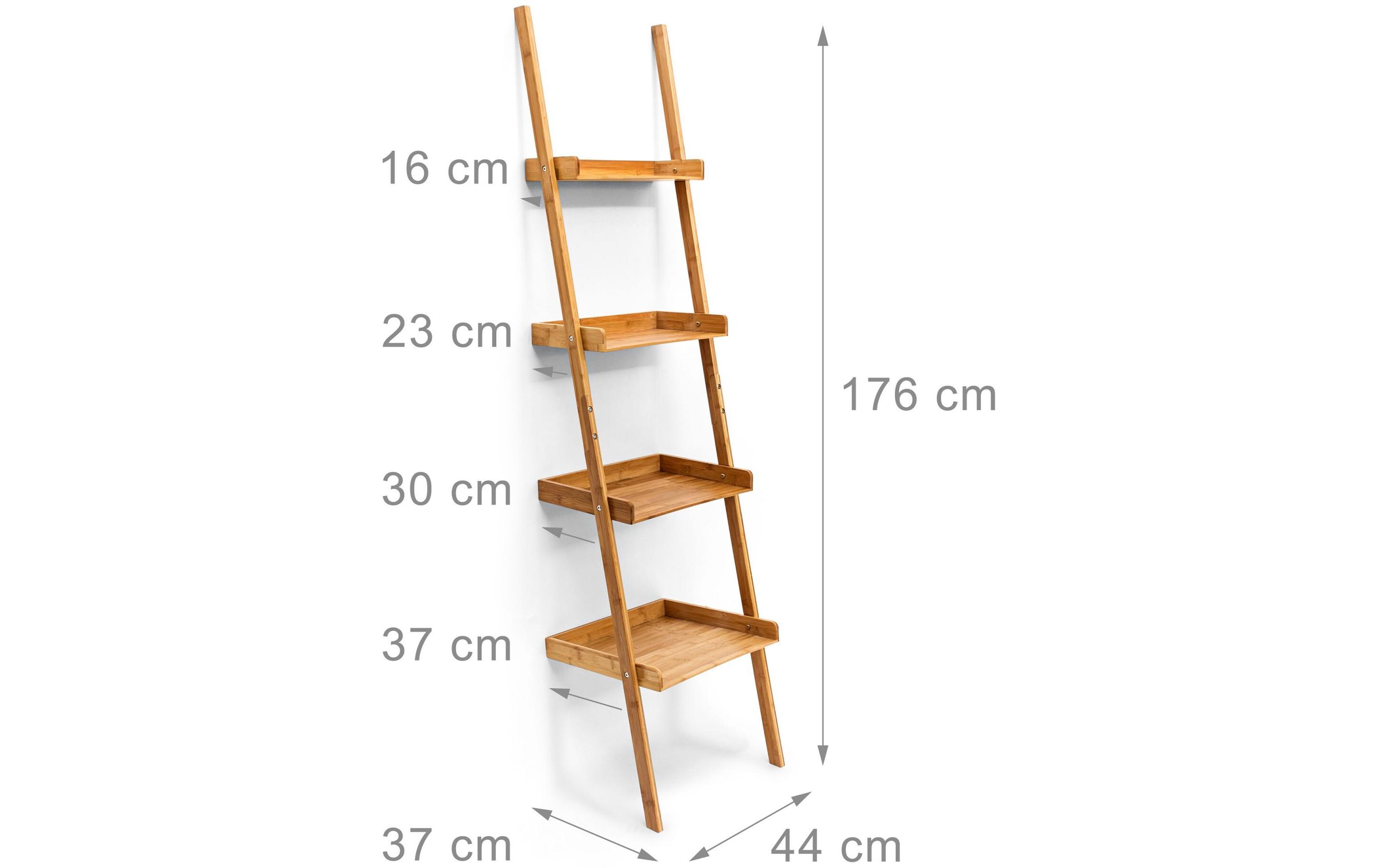Leiter mit 4 Ablagen 176 x 44 x 37 cm, NatureFreistehende Regalleiter