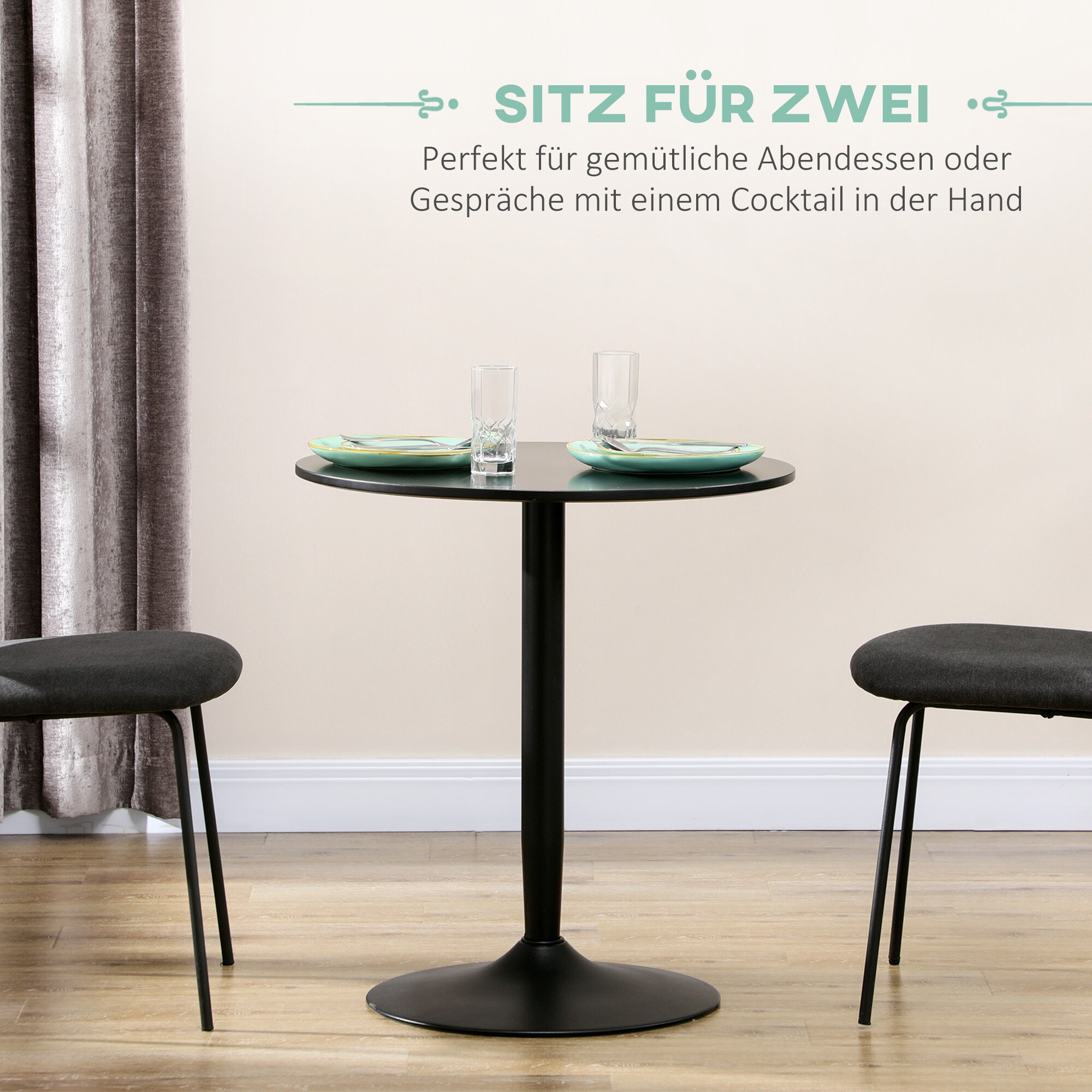 HOMCOM Esstisch mit geräumiger runden Tischplatte 70L x 70B x 75H cm