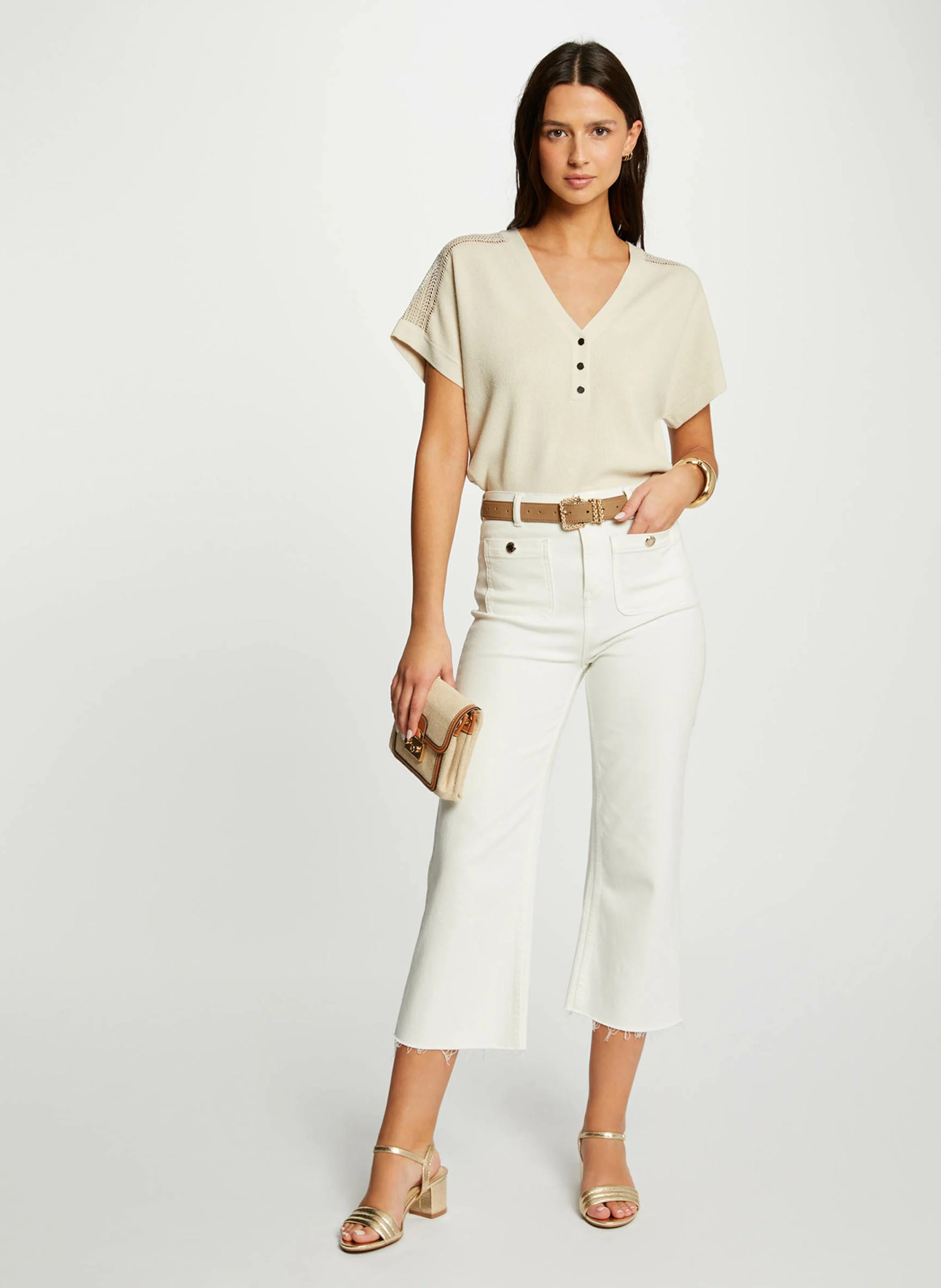 MARGE - Pull manches courtes à dentelle | Beige