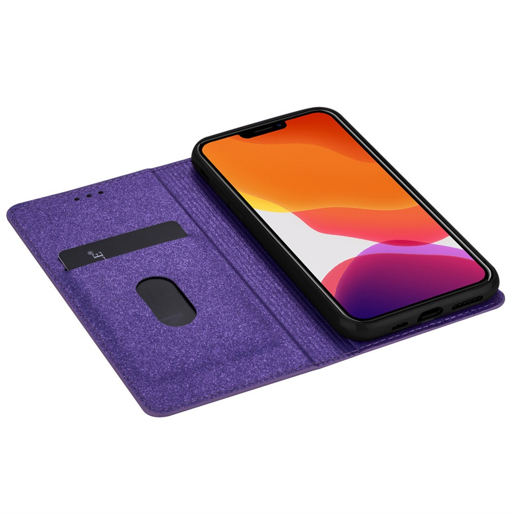 iPhone 14 Pro Max Flip Wallet Cover Leder Tasche Glitzer Optik - Lila