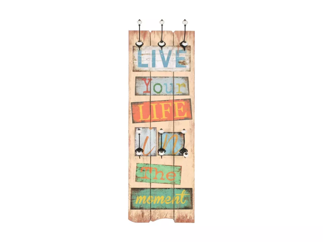 Porte-manteau mural avec 6 crochets 120 x 40 cm LIVE LIFE