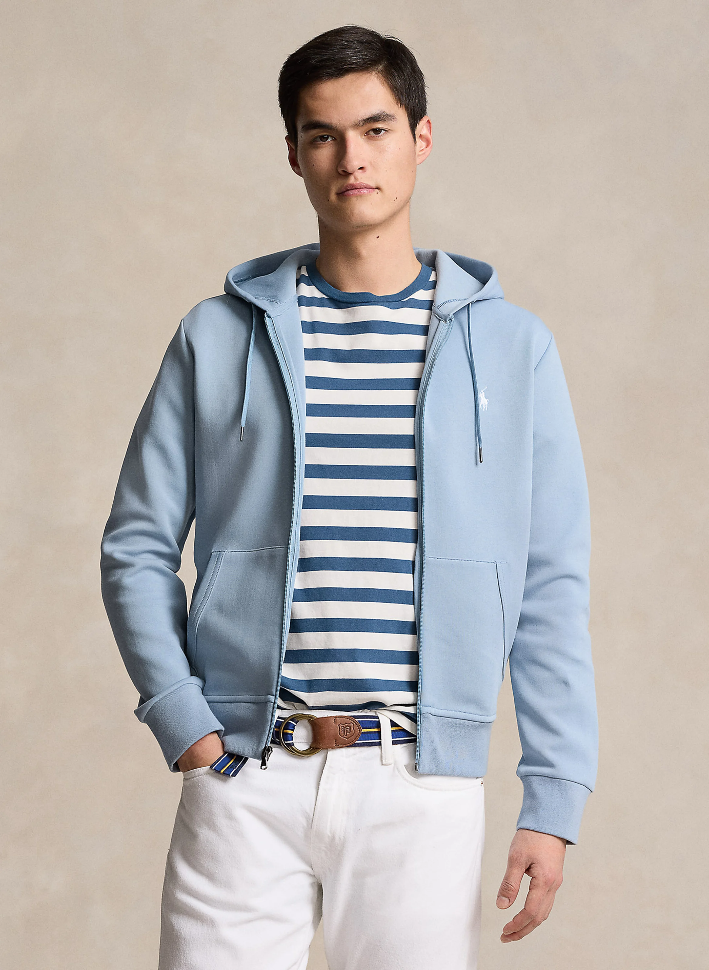 Sweat zippé à capuche en coton doux | Bleu