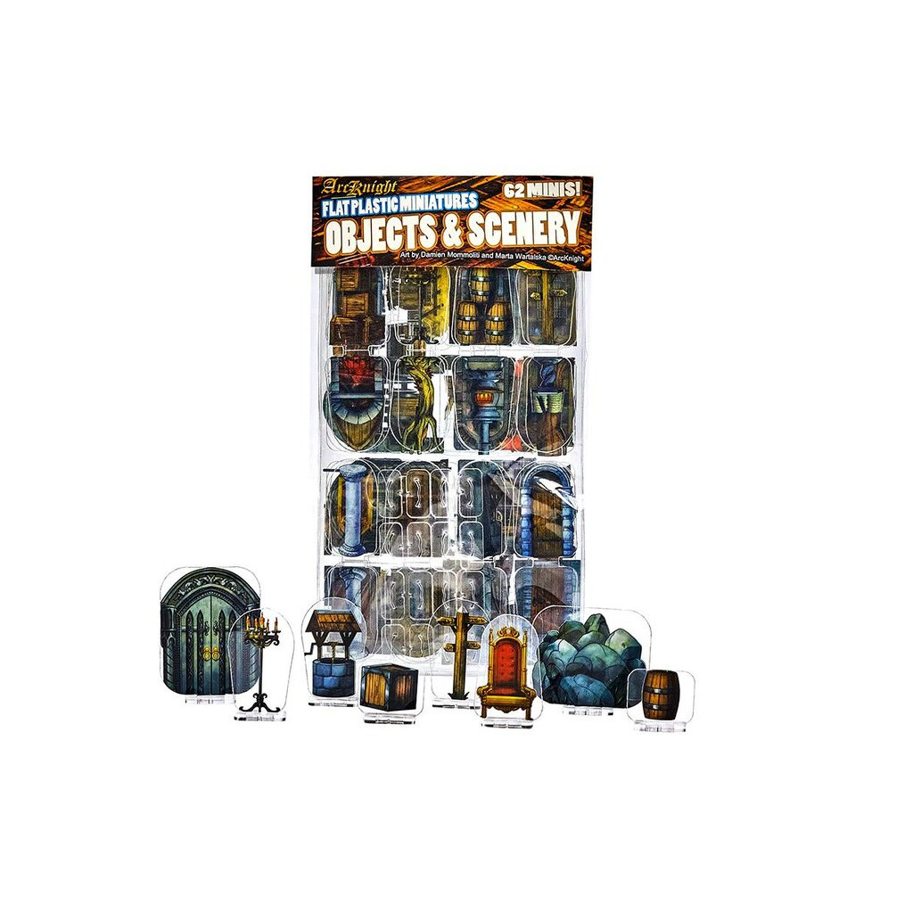 Flat Plastic Miniatures - Objects and Scenery - 62 Pieces