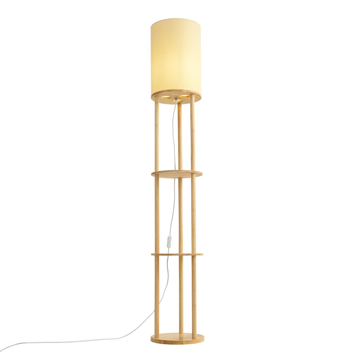 Moderne vloerlamp hout met beige kap - Stojon