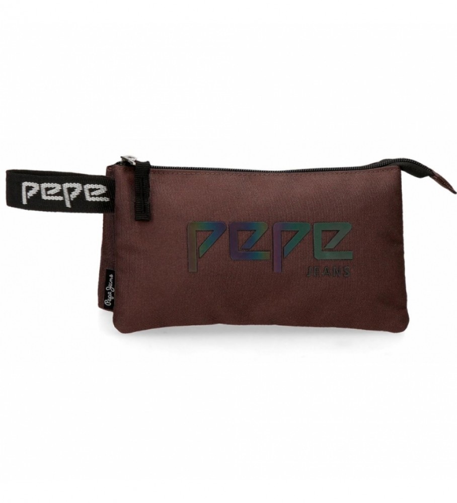 Estojo Pepe Jeans com três compartimentos, marrom Osset - 22x12x5cm -