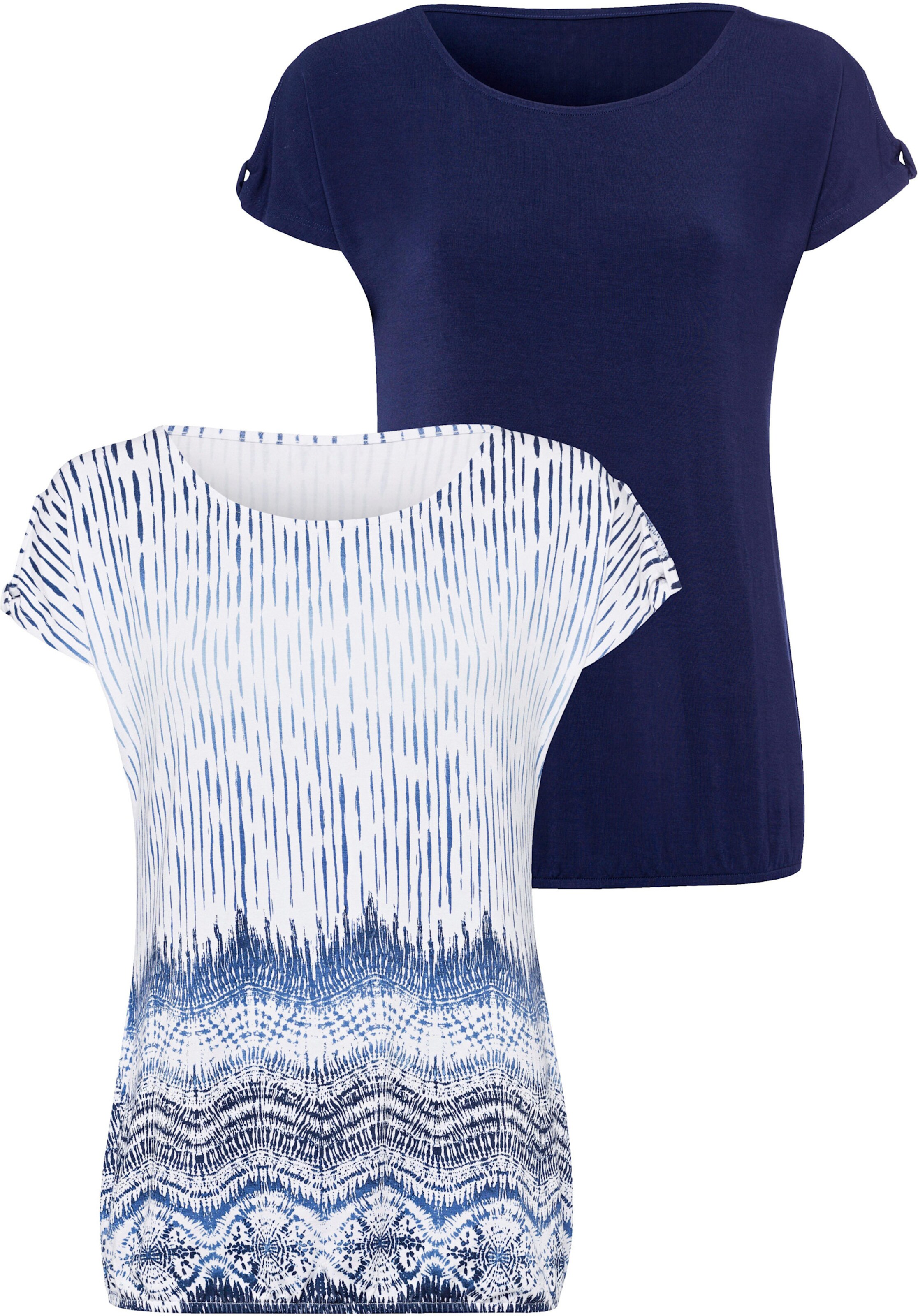 LASCANA T-Shirt in blau, weiß-bedruckt