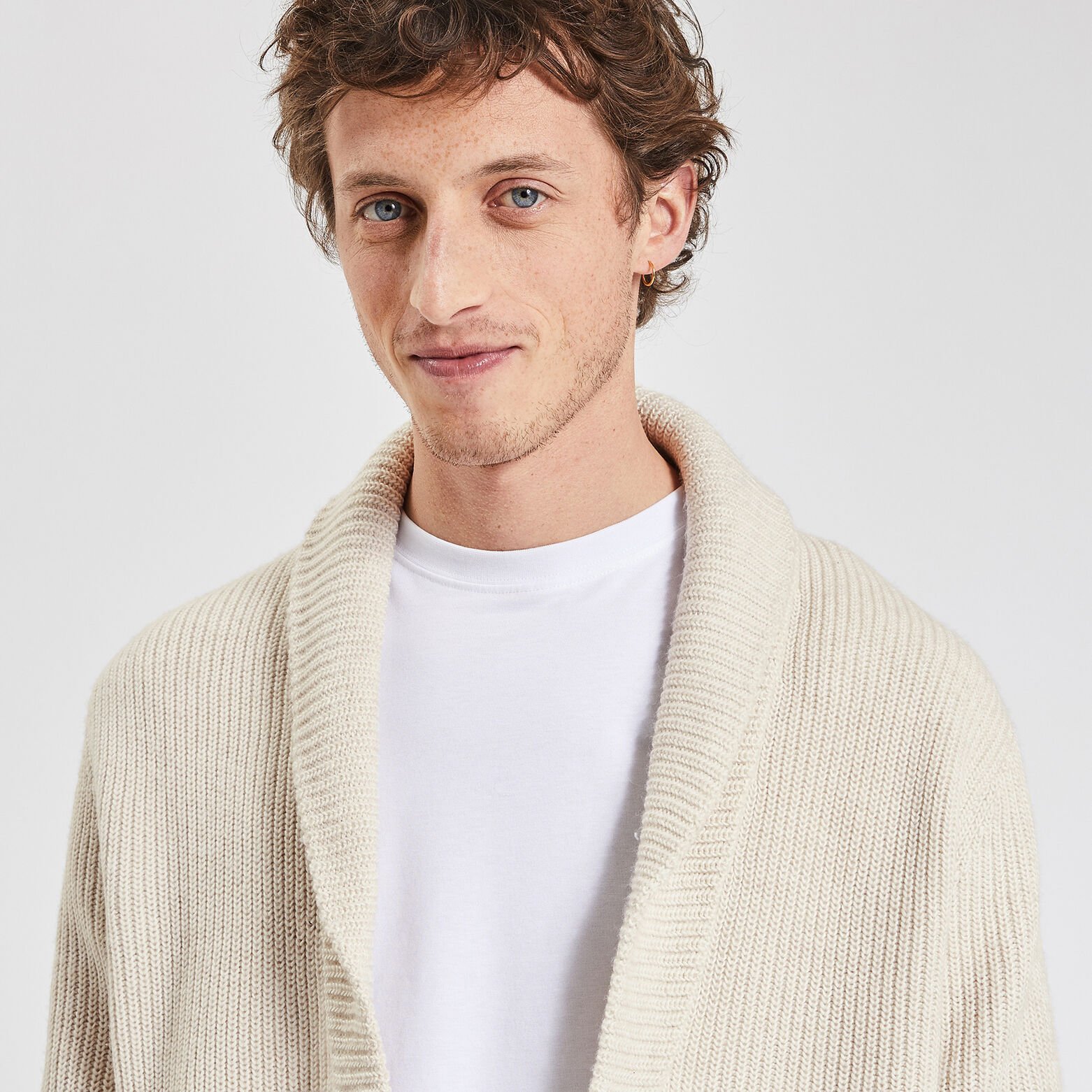 Gilet à col châle boutonné Ecru