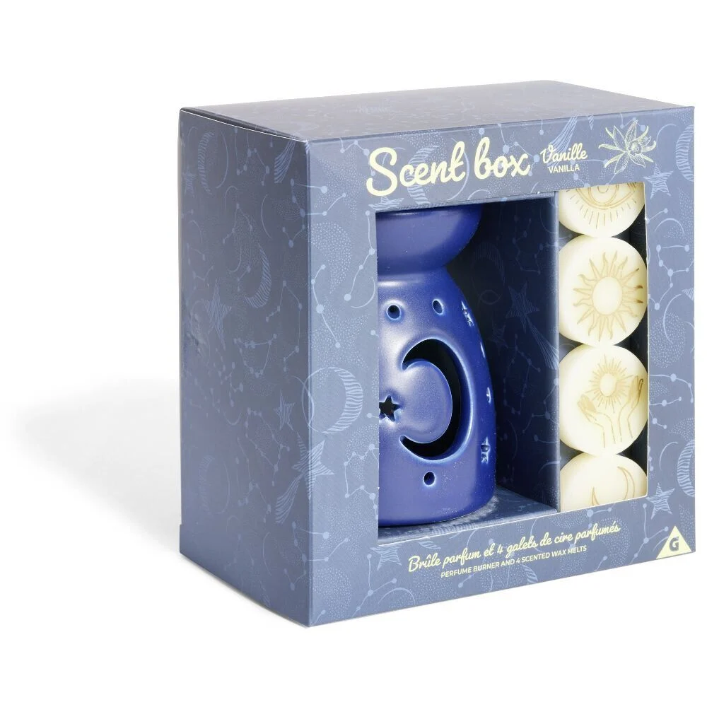 Coffret bruleur avec cire thème astro Ø8xH10cm