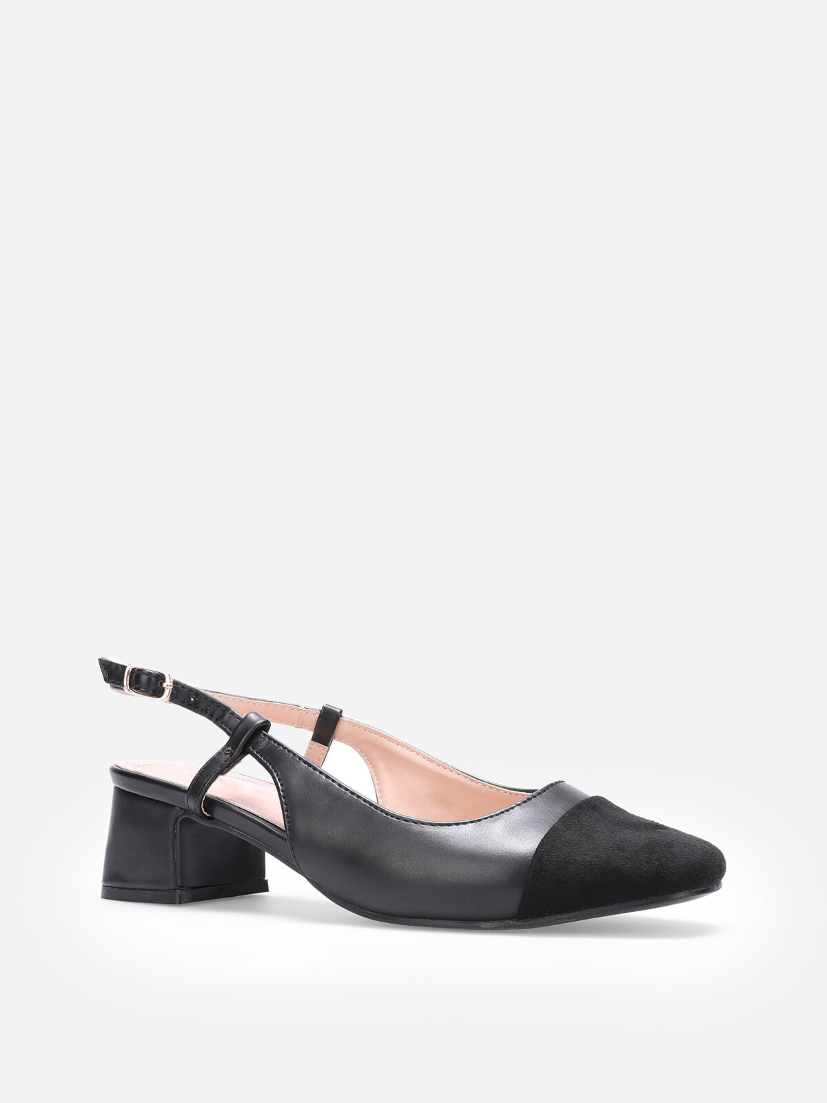 Escarpins slingback bi-matières- Noir