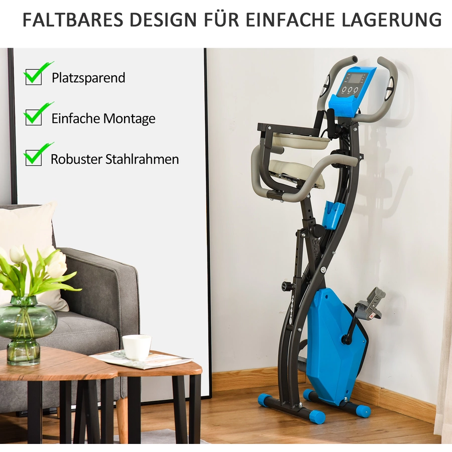 HOMCOM Fahrradtrainer mit LCD Display blau, grau