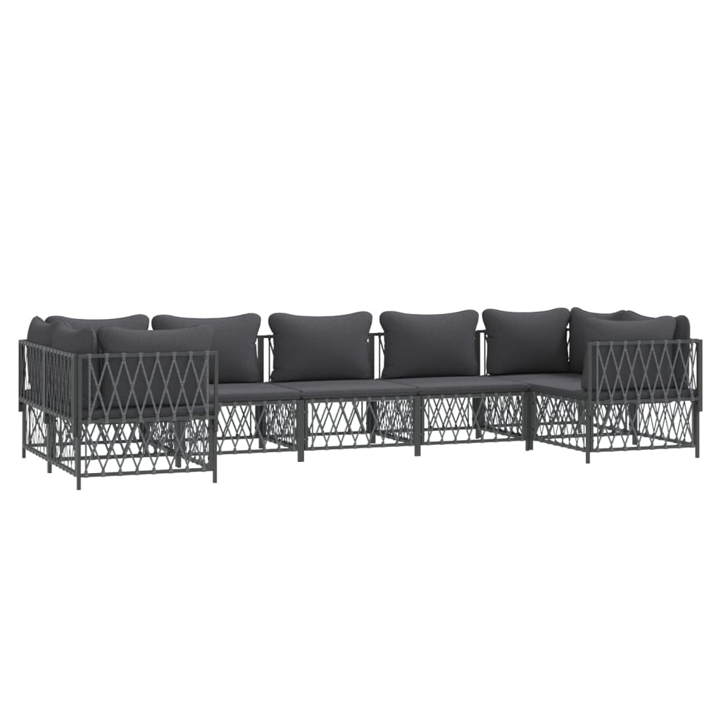 Salon de jardin meuble d'extérieur ensemble de mobilier 7 pièces avec coussins anthracite acier
