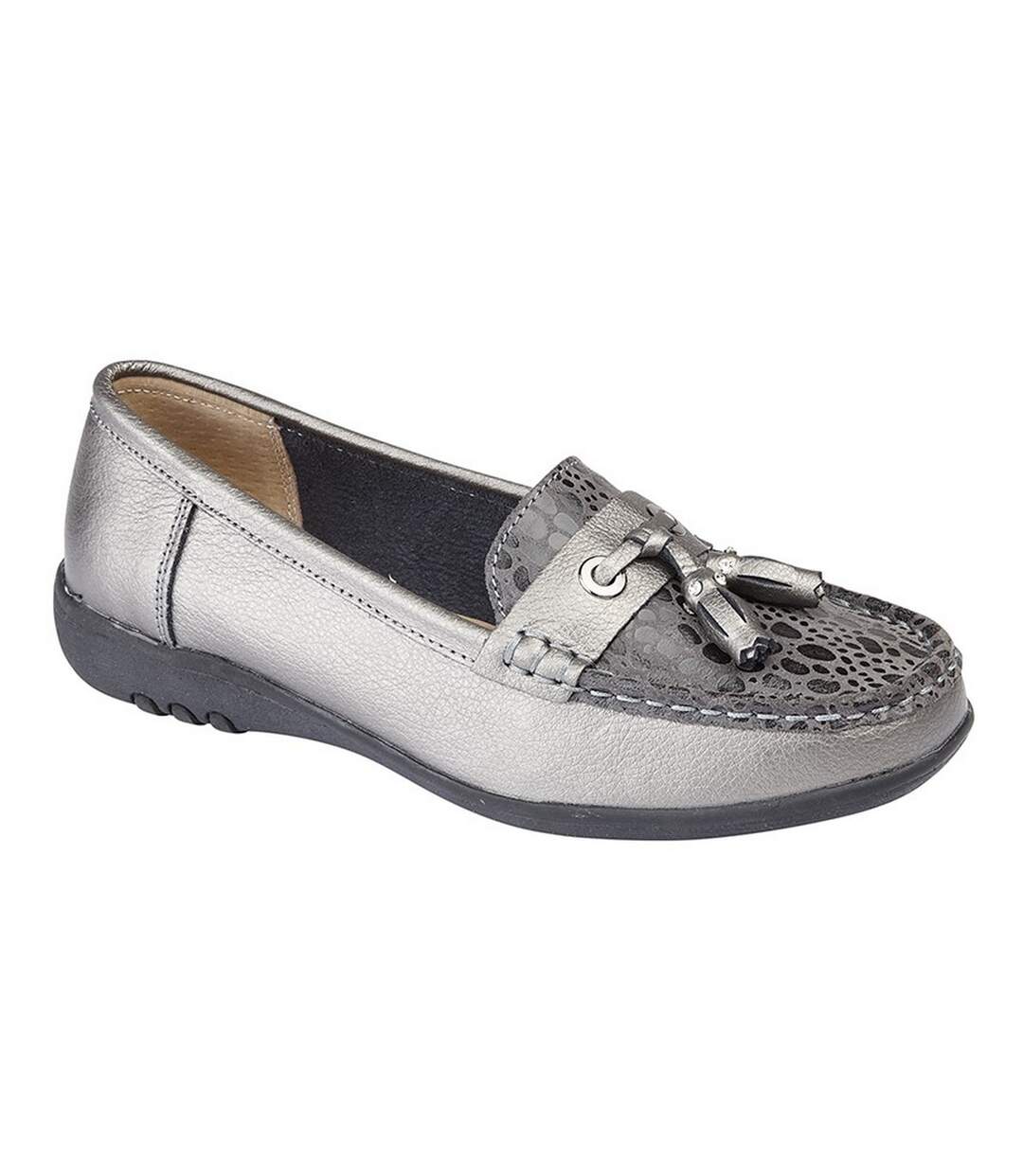 Boulevard - Mocassins imitation crocodile (pieds larges) - Femme (Etain) - UTDF1459