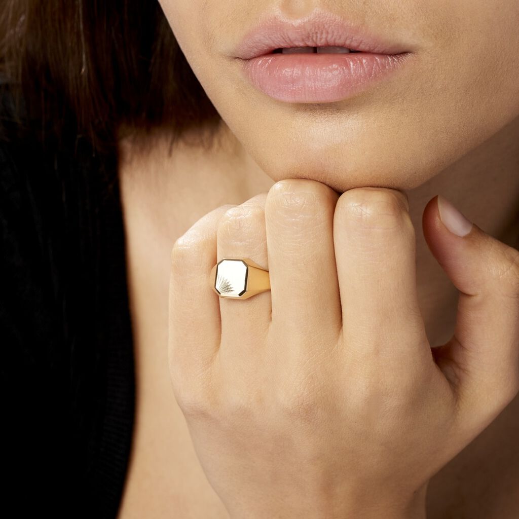 Chevalière Carree Diamantee Soleil Or Jaune