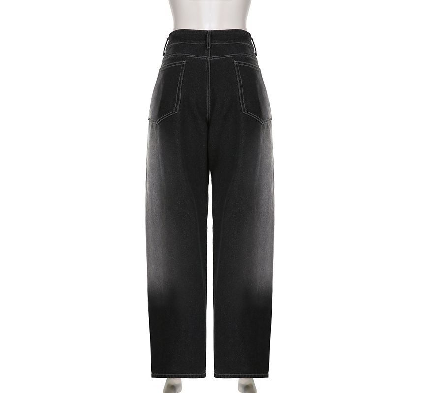 Genrovia - Mid Waist Washed Wide Leg Jeans