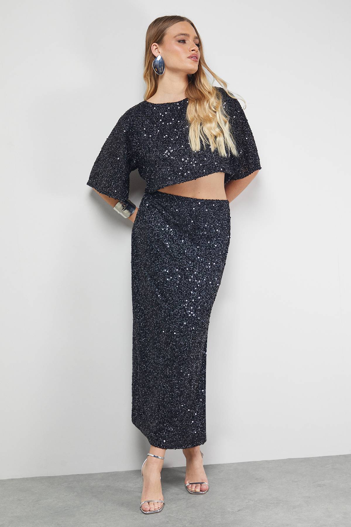 Warehouse T-shirt Court Pailleté Tinsel Ensemble Coordonné