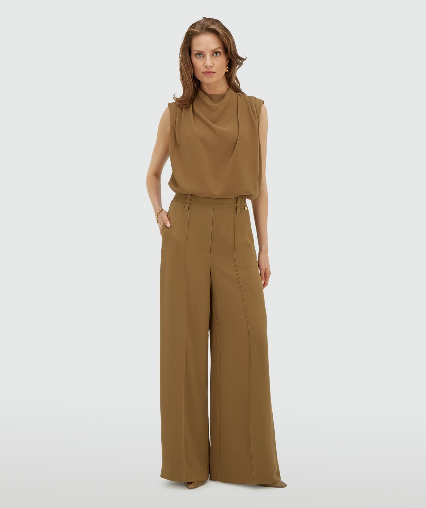 JV-ESSA high waisted wide leg pantalon - khaki