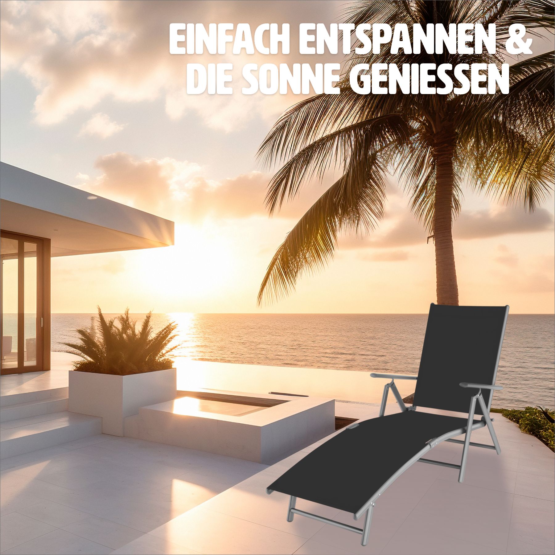 tectake® Gartenliege, klappbar, 7-fach verstellbare Rückenlehne, 182 x 62 x 59 cm