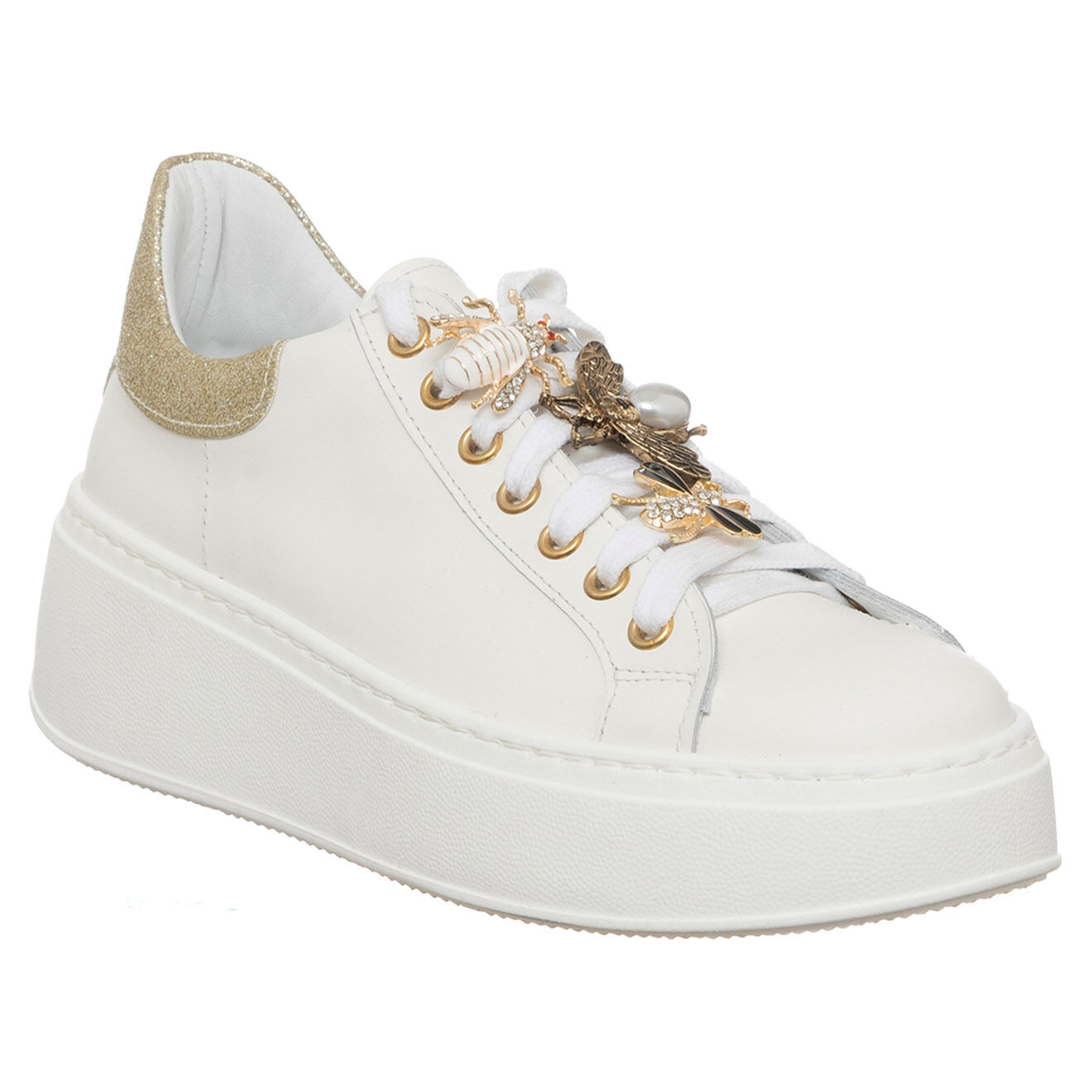 Loretta Pettinari Sneakers en Cuir Suzanne blanc/doré
