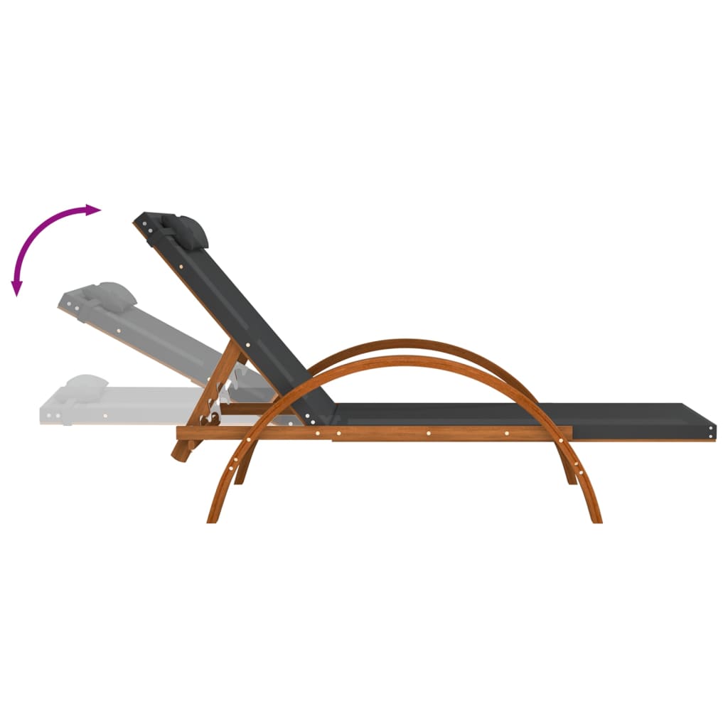 Chaise longue avec coussin gris textilène/bois massif peuplier