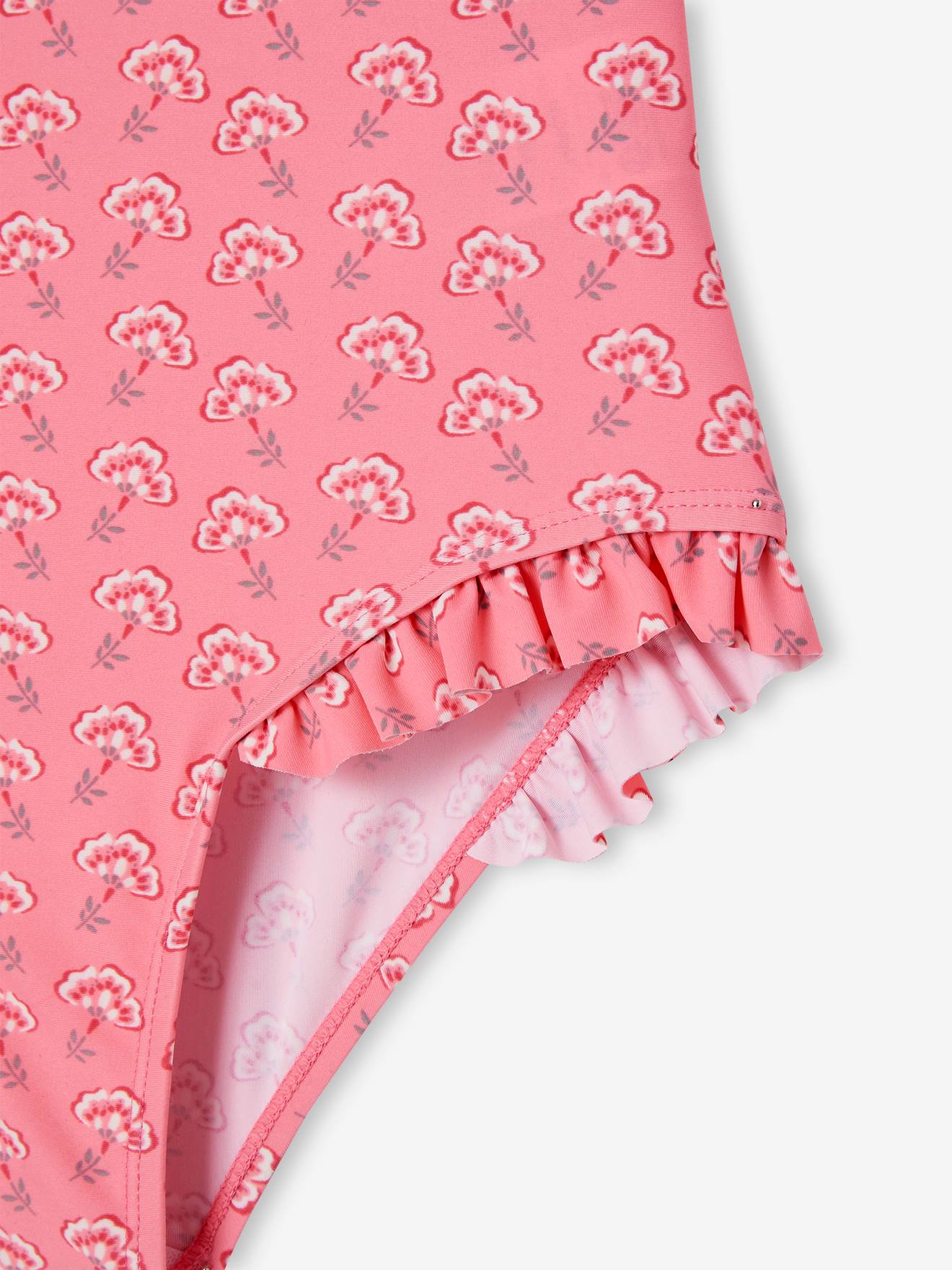 Maiô rosa chiclete com estampa e babados para meninas