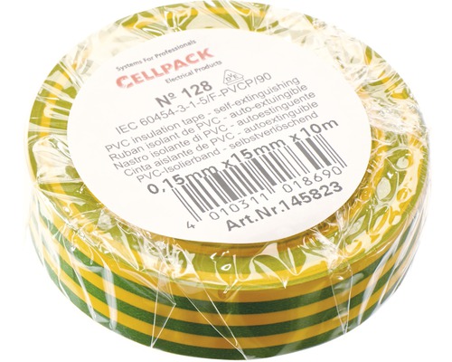 Cellpack PVC isolatietape B15mm L10 m groen/geel