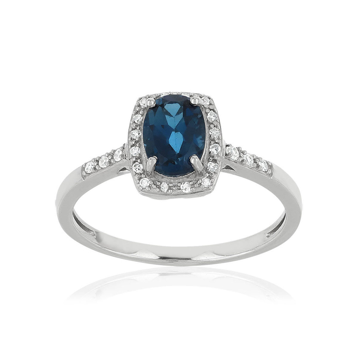Bague or 375 blanc rectangulaire topaze et diamants