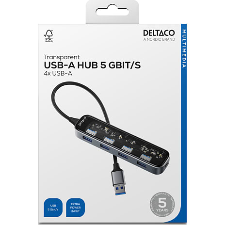 Deltaco USB hub 4-port - transparent