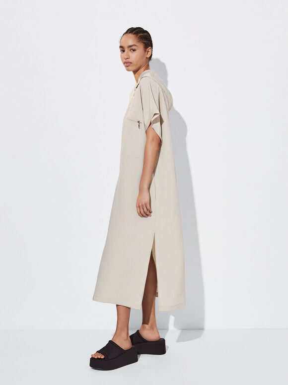 Vestido longo com capuz - Bege