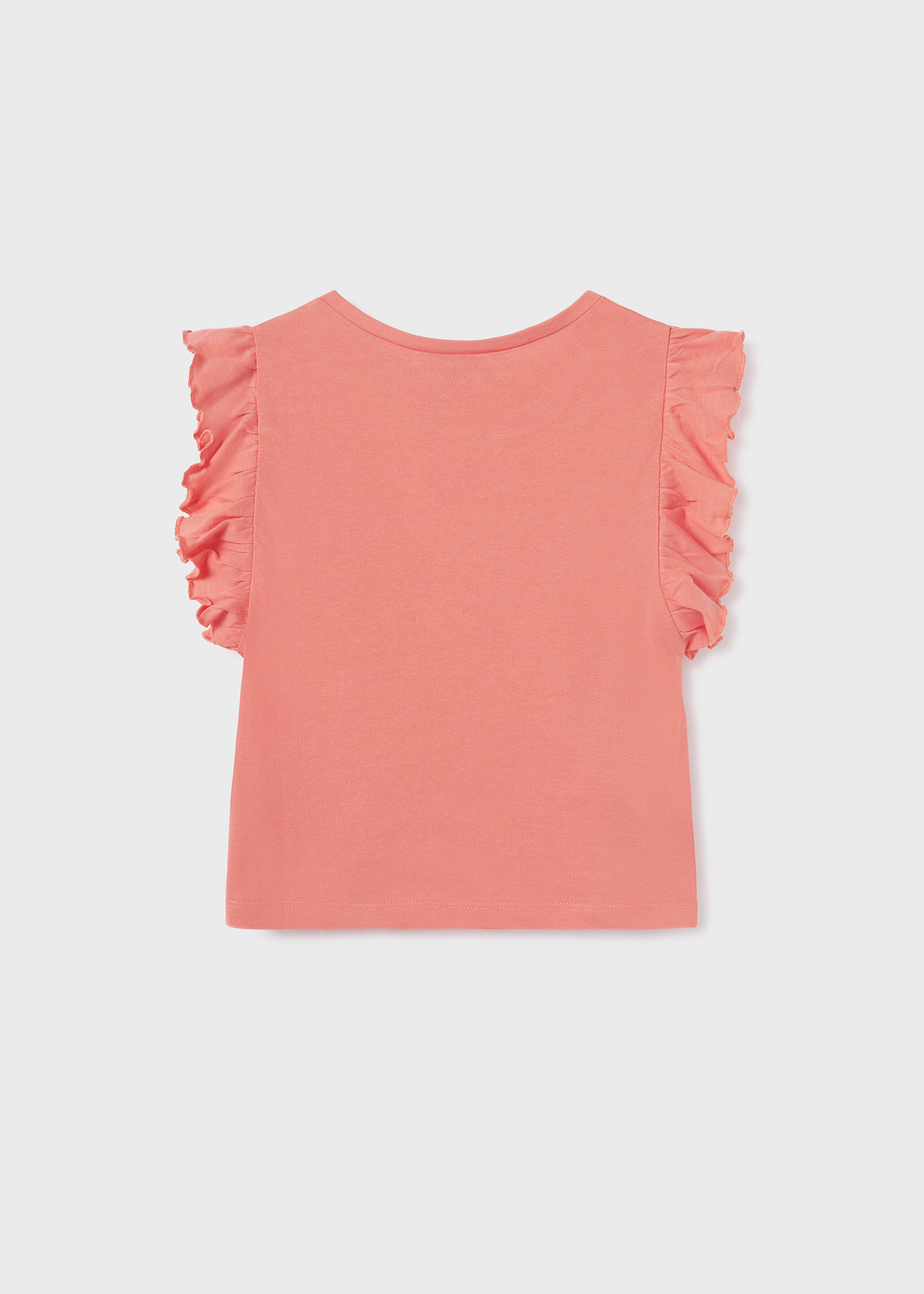 Camiseta regata feminina com babados, feita de algodão sustentável.