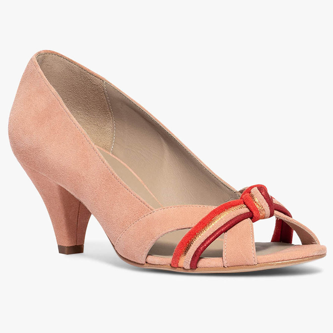 Bocage Escarpins en Velours de Cuir Daphne pêche - Talon 6 cm