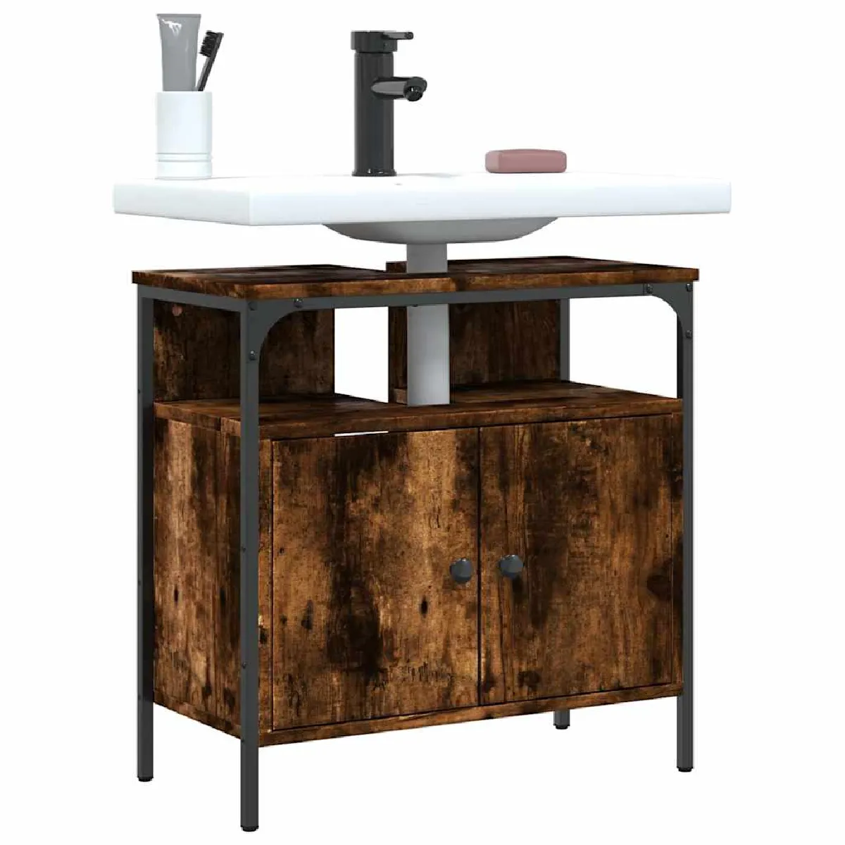 vidaXL Armoire lavabo 60x30x60 cm - Chêne fumé