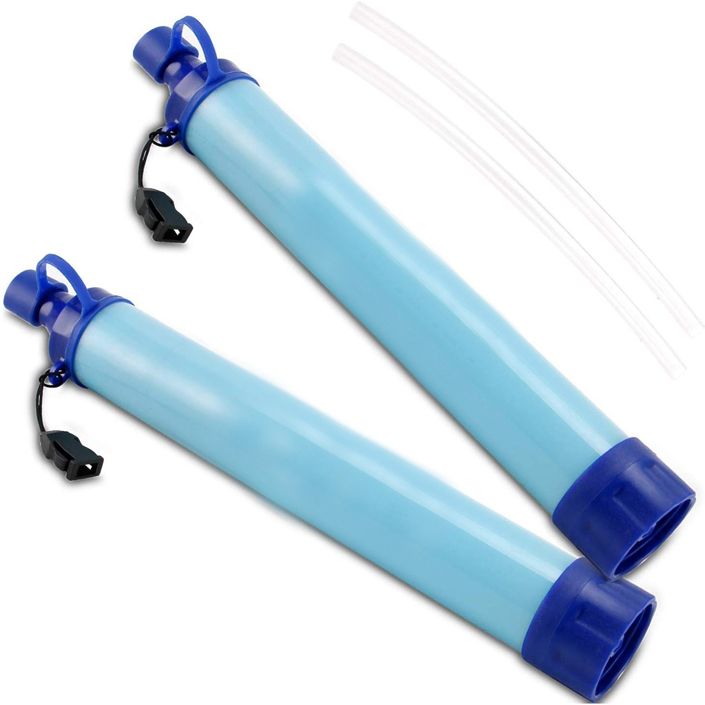 (1500L) Notfall Wasser Filter für Camping / Wandern mit Strohhalm / Trageschlaufe - Blau