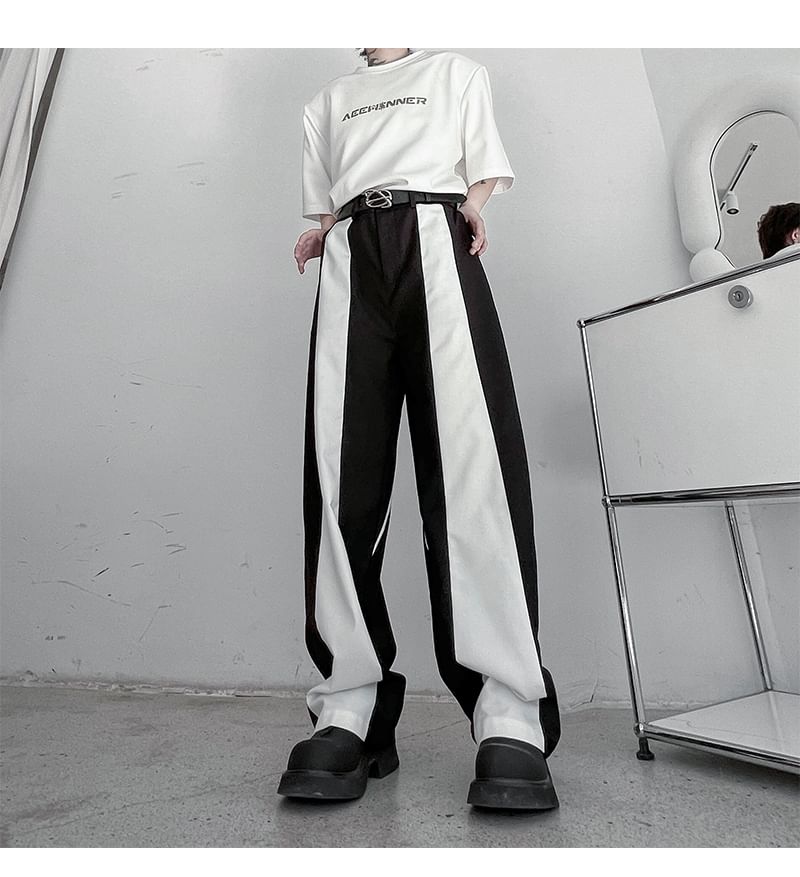 Bjorn - Hoge taille tweekleurige rechte broek