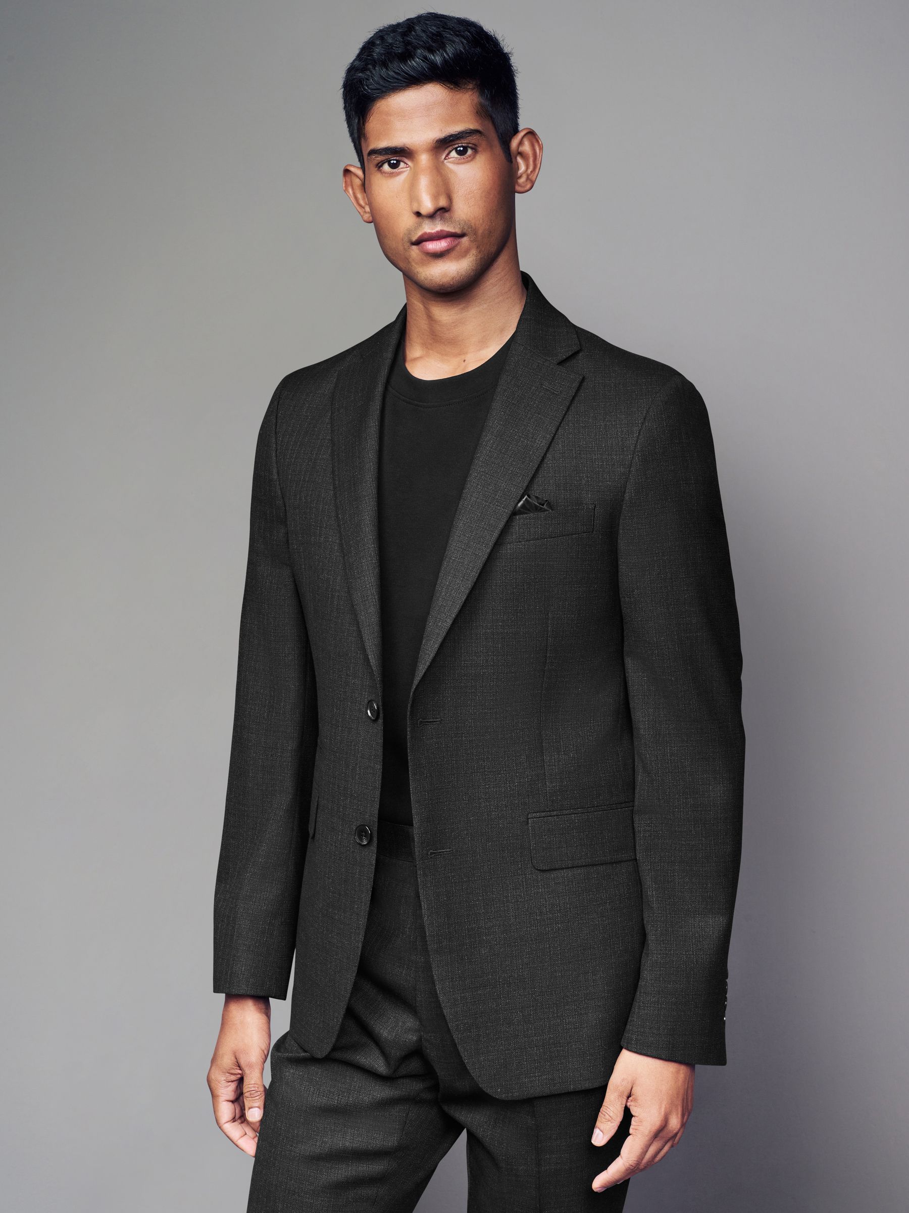 Zwart - Tailored fit - Colbert van wolmix met textuur