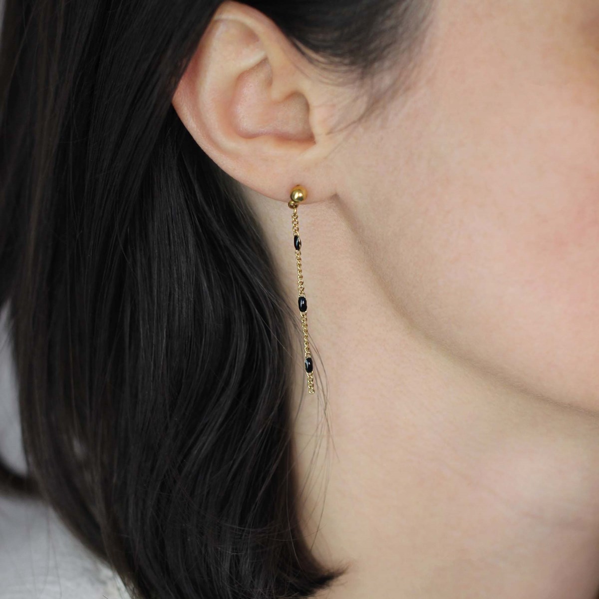 Boucles Rosaire noire doré or
